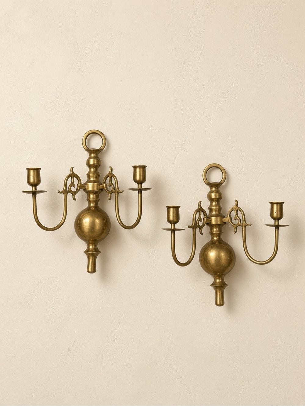 Vintage Brass Double Arm Wall Candle Sconces — Pair, Colonial Style